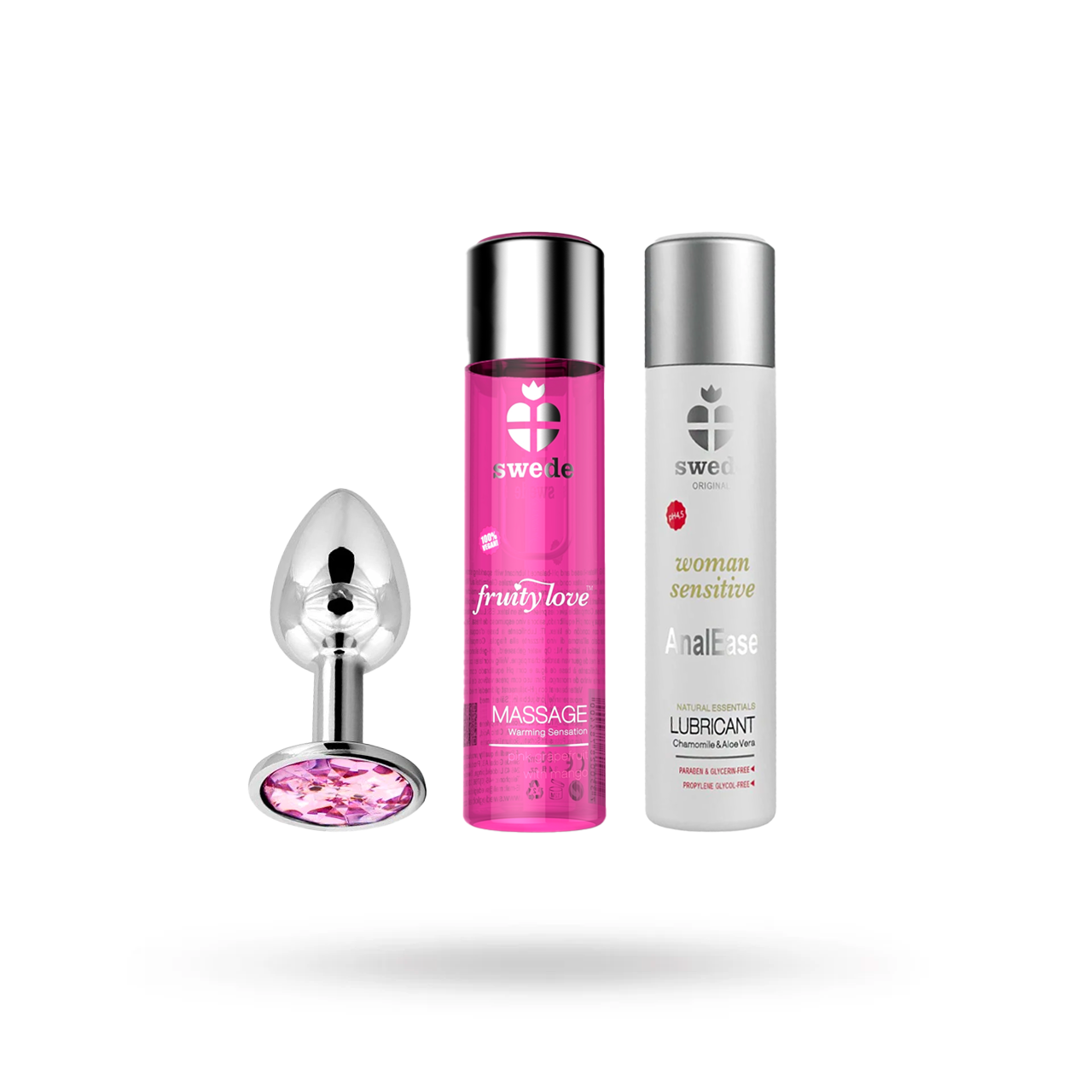 ANAL PLEASURE KIT INKL METALLPLUGG, SWEDE MASSAGEOLJA & SWEDE ANALEASE GLIDMEDEL 2X60ML