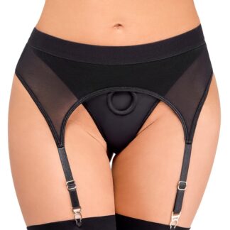 Svart Strap-on string med strumphållare