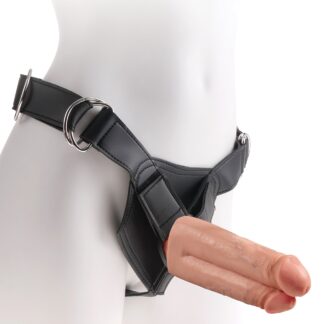 Two Cocks One Hole Strap-On 17.8cm - Flesh