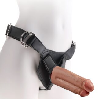 Two Cocks One Hole Strap-On 17.8cm - Tan