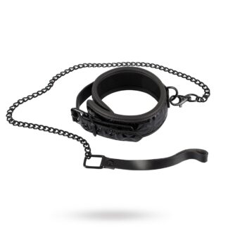 Halsband med svart koppel