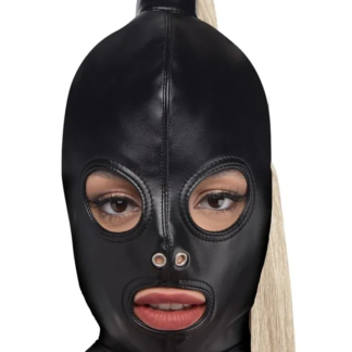 Strict Blonde Ponytail Bondage Hood Black