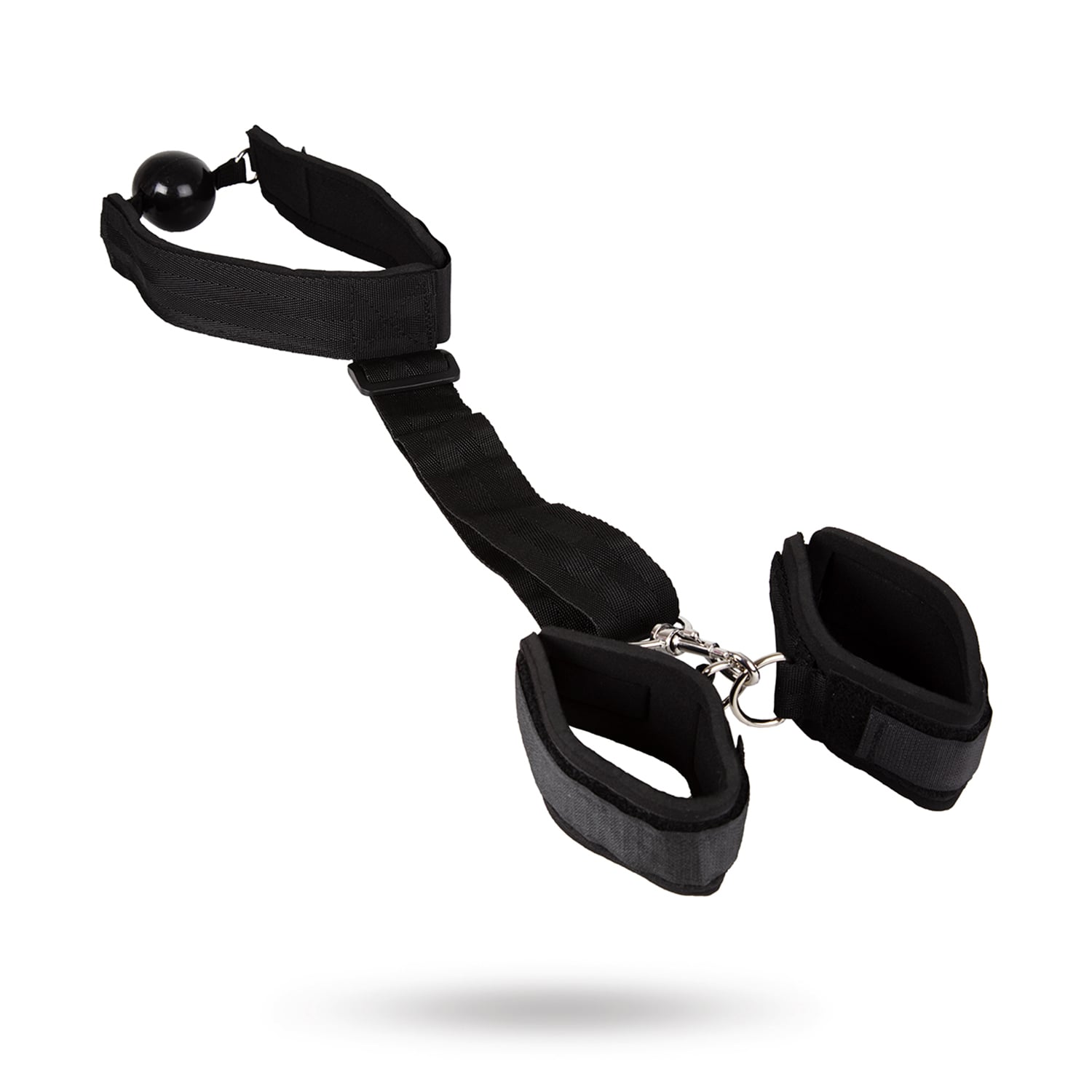 Ball Gag with Wrist Restraints - svart