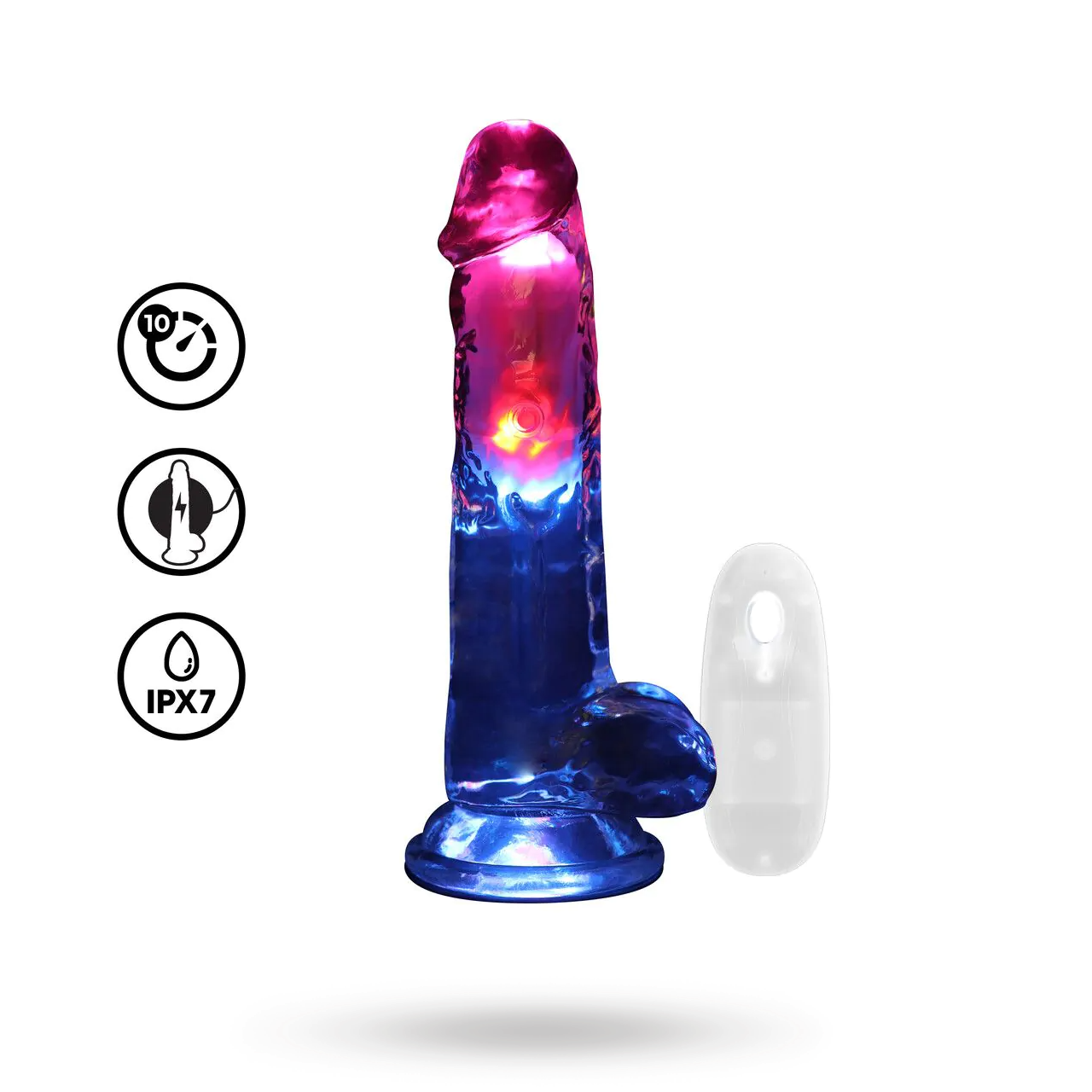 LED Vibrating Straight Cock with Balls 20 cm - Transparent