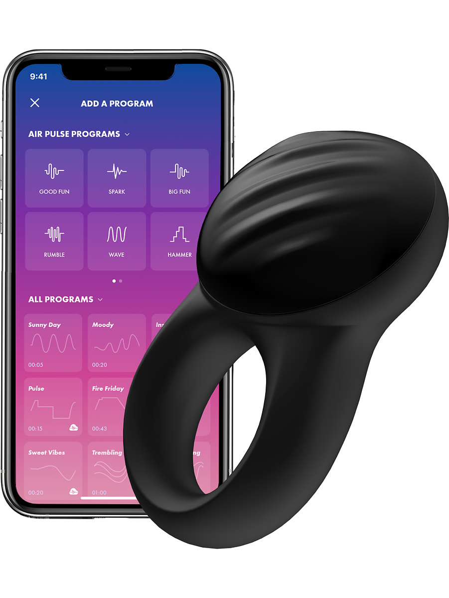 Satisfyer Connect Signet Ring, Ring Vibrator, svart